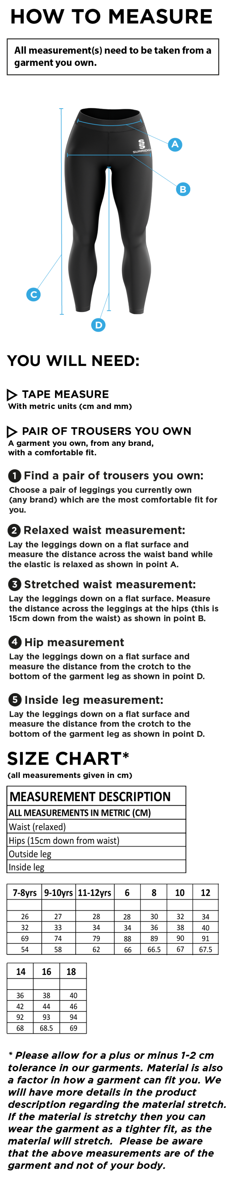 Epsom CC - Leggings - Size Guide