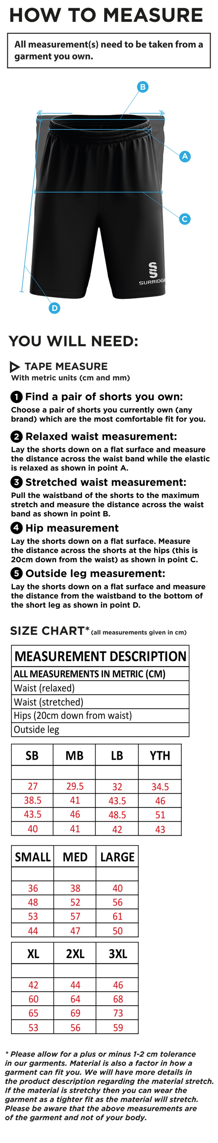 Epsom CC - Blade Shorts - Size Guide