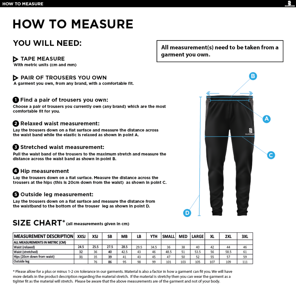 Epsom CC - Tek Pants - Size Guide