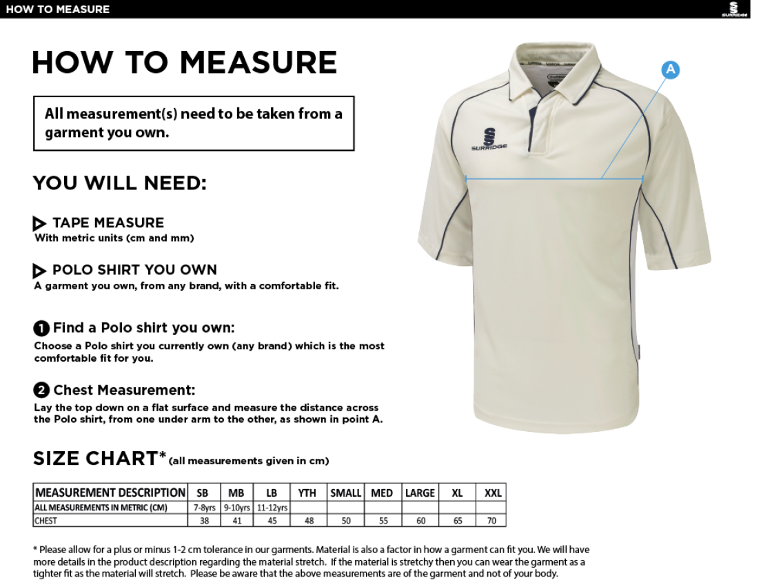 Epsom CC - 3/4 Sleeved Shirt - Size Guide