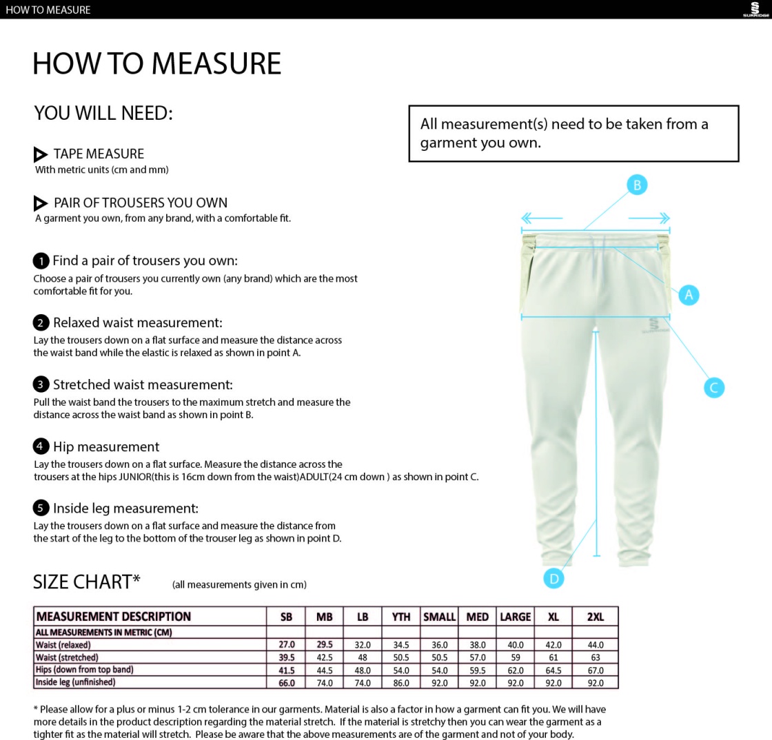 Epsom CC - Blade Playing Pants - Size Guide