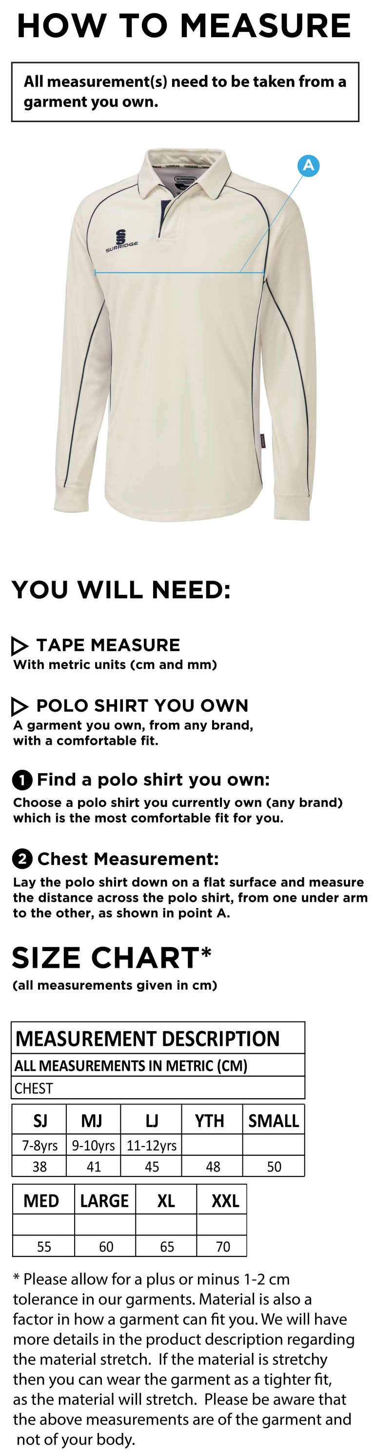 Epsom CC - Long Sleeved Shirt - Size Guide