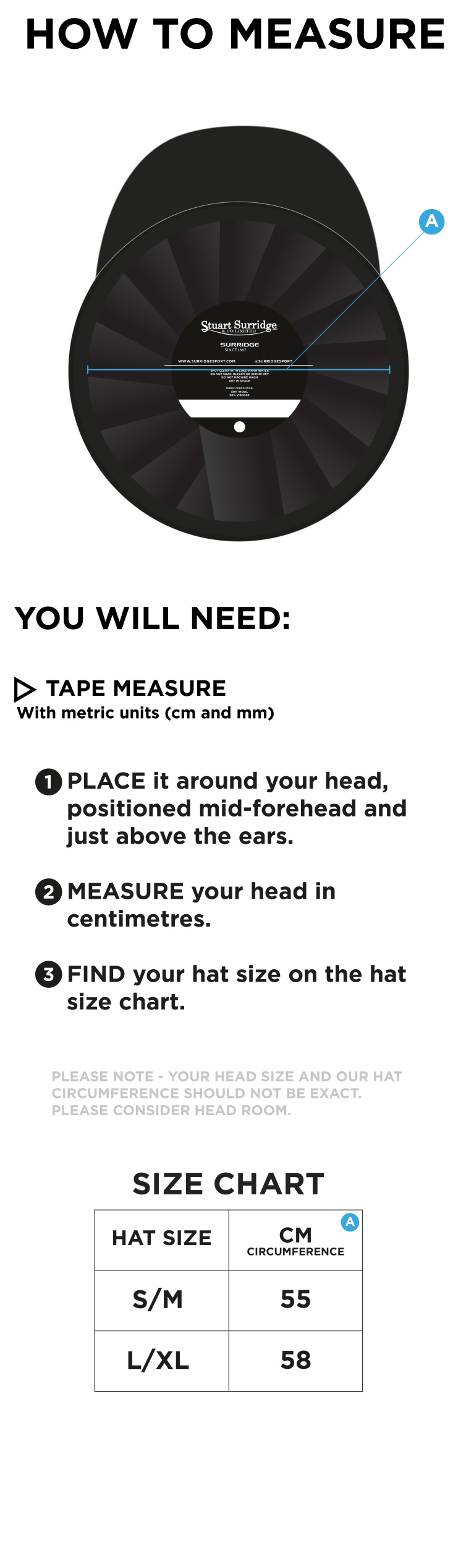 Epsom CC - Baggy Cricket Cap - Size Guide