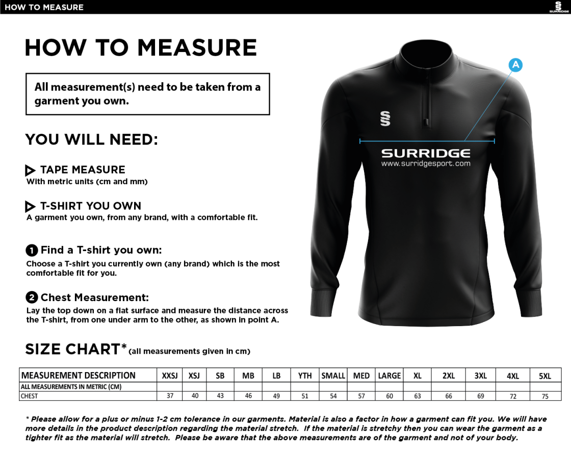 Epsom CC - Blade Performance Top - Size Guide