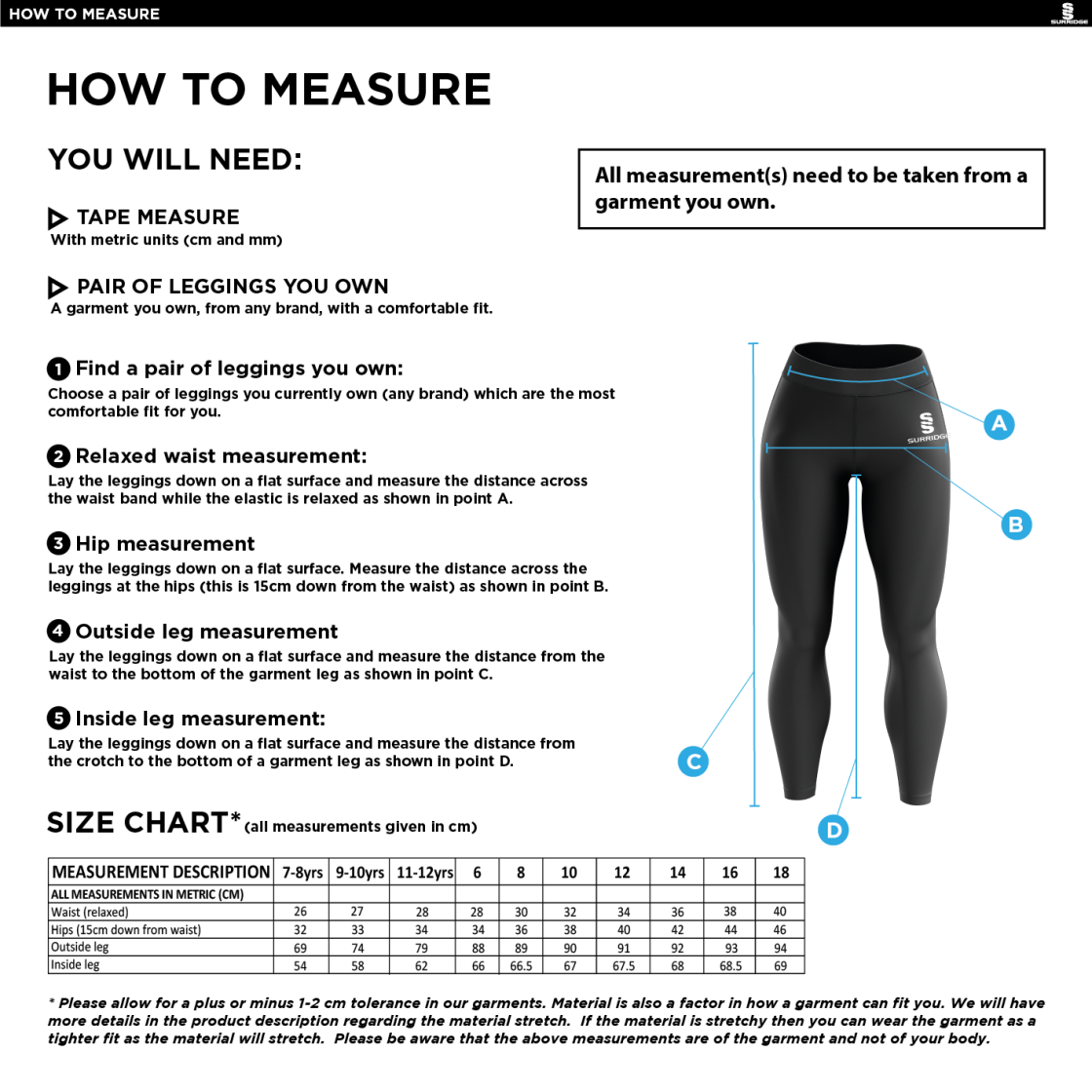 Epsom CC - Leggings - Size Guide