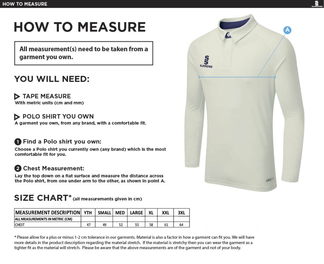 Epsom CC - Ergo Long Sleeved Shirt - Size Guide