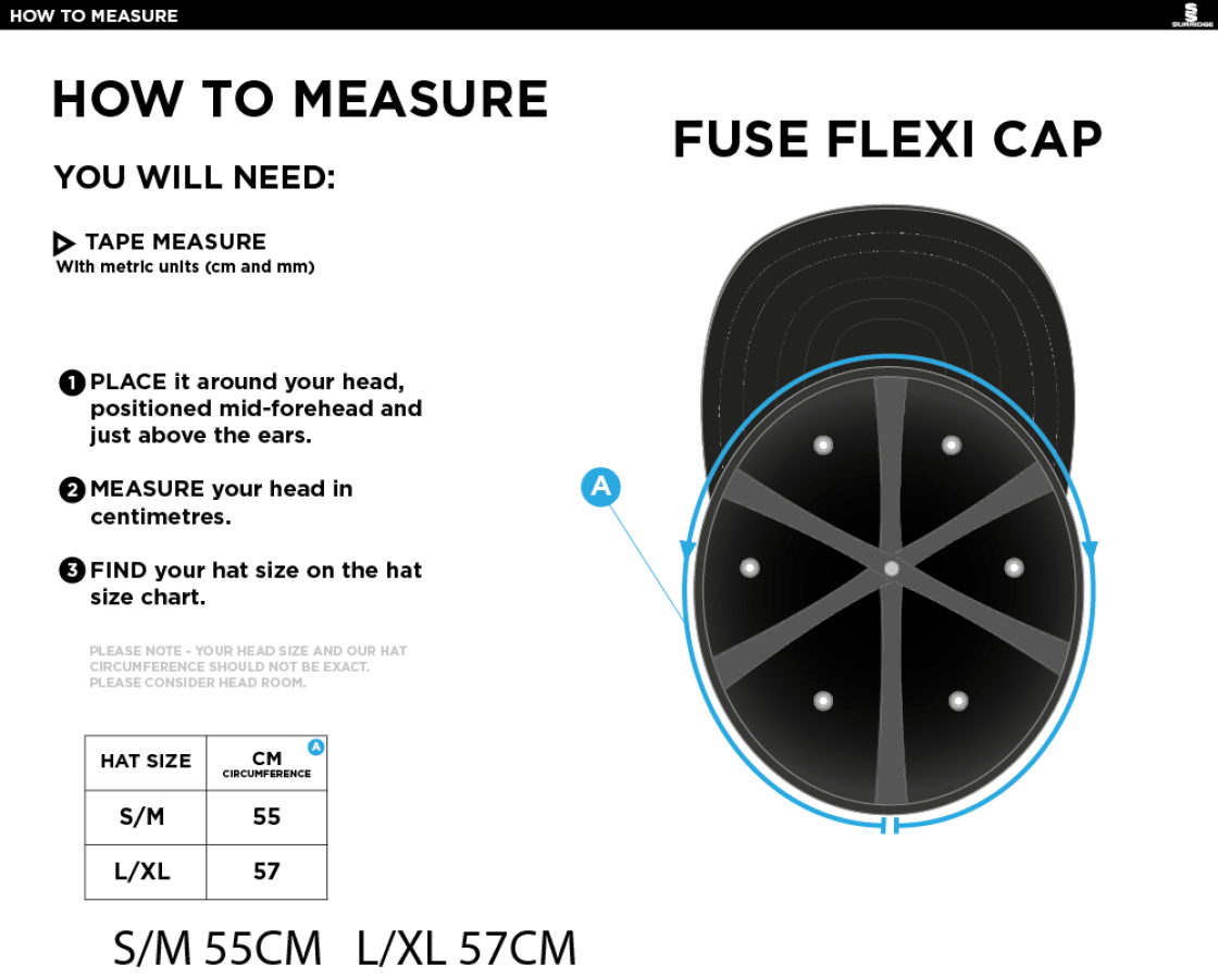 Epsom CC - Fuse Flexi Cap - Size Guide