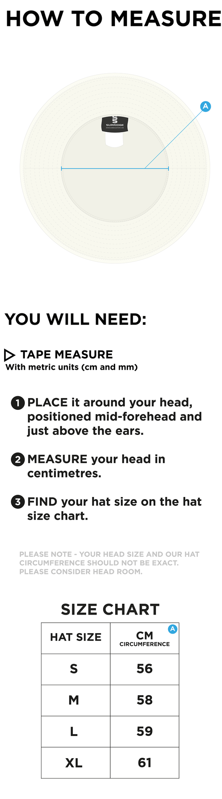 Epsom CC - Floppy Hat - Size Guide