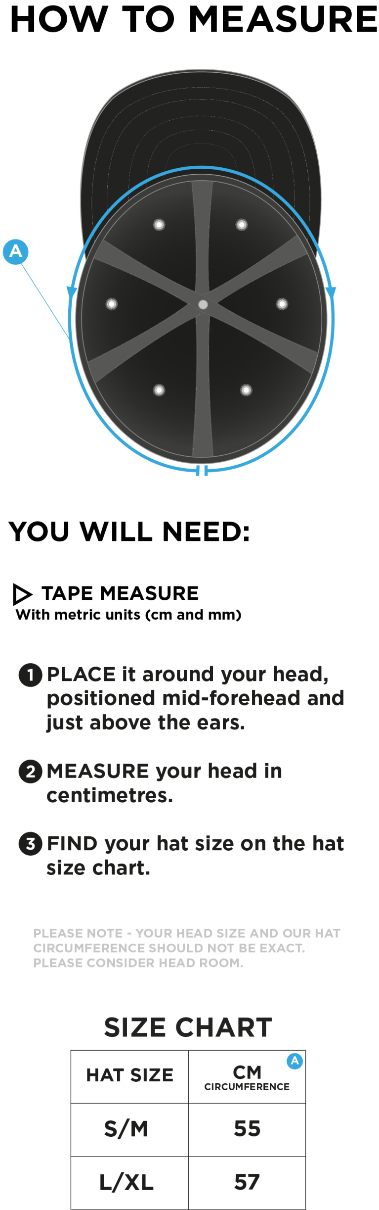 Epsom CC - Fuse Flexi Cap - Size Guide