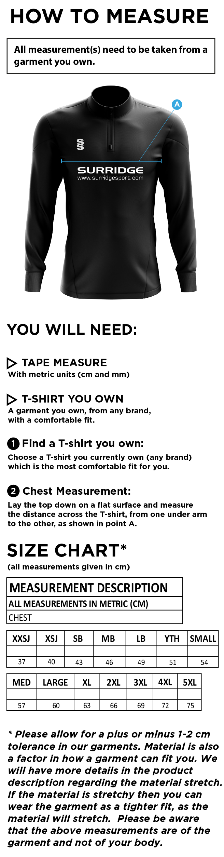 Epsom CC - Blade Performance Top - Size Guide