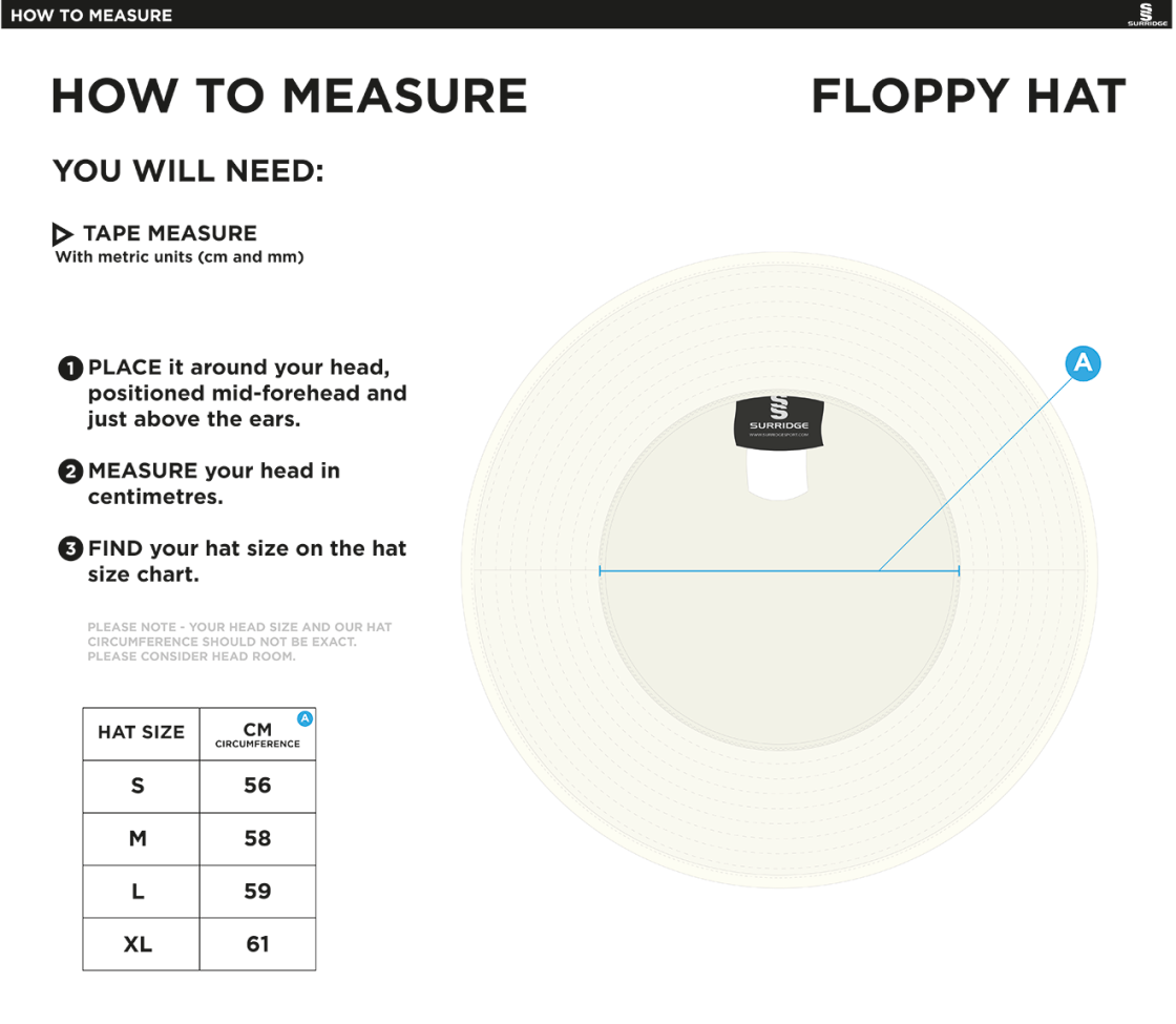 Epsom CC - Floppy Hat - Size Guide